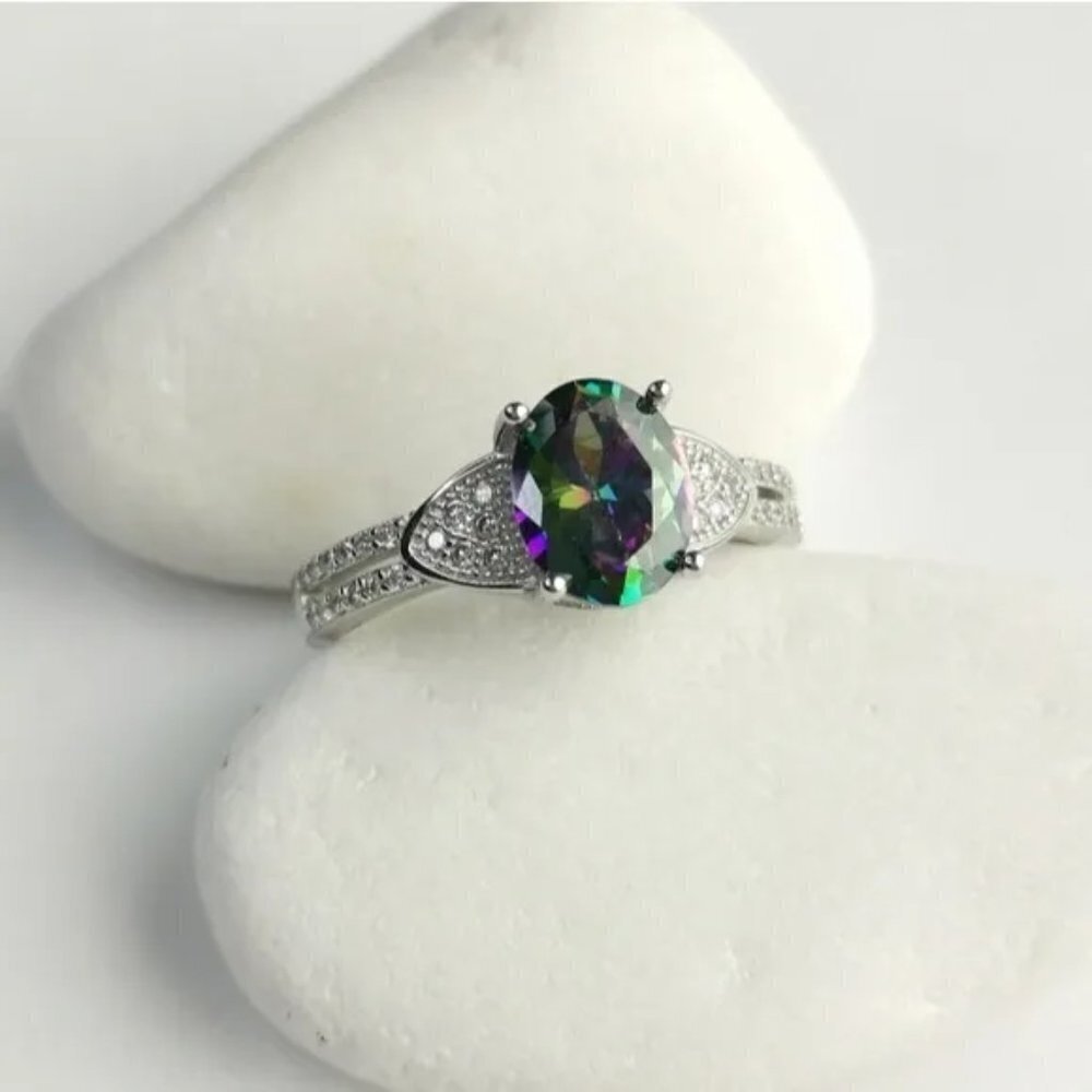 NEW Sterling silver Mystic Topaz cz ring size 8 - Picture 2 of 6
